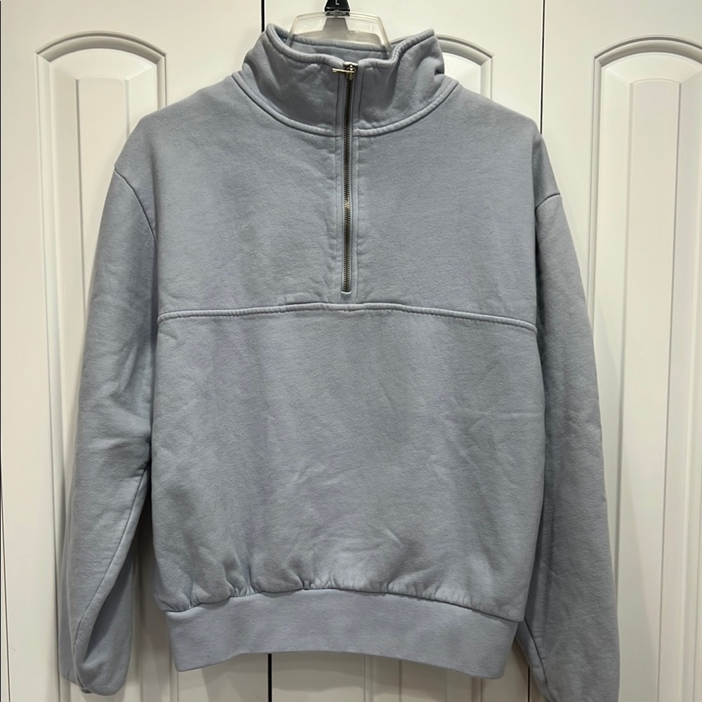 Brandy Melville Women’s Light Blue Quarter-Zip Pullover Sweatshirt- Size:OS